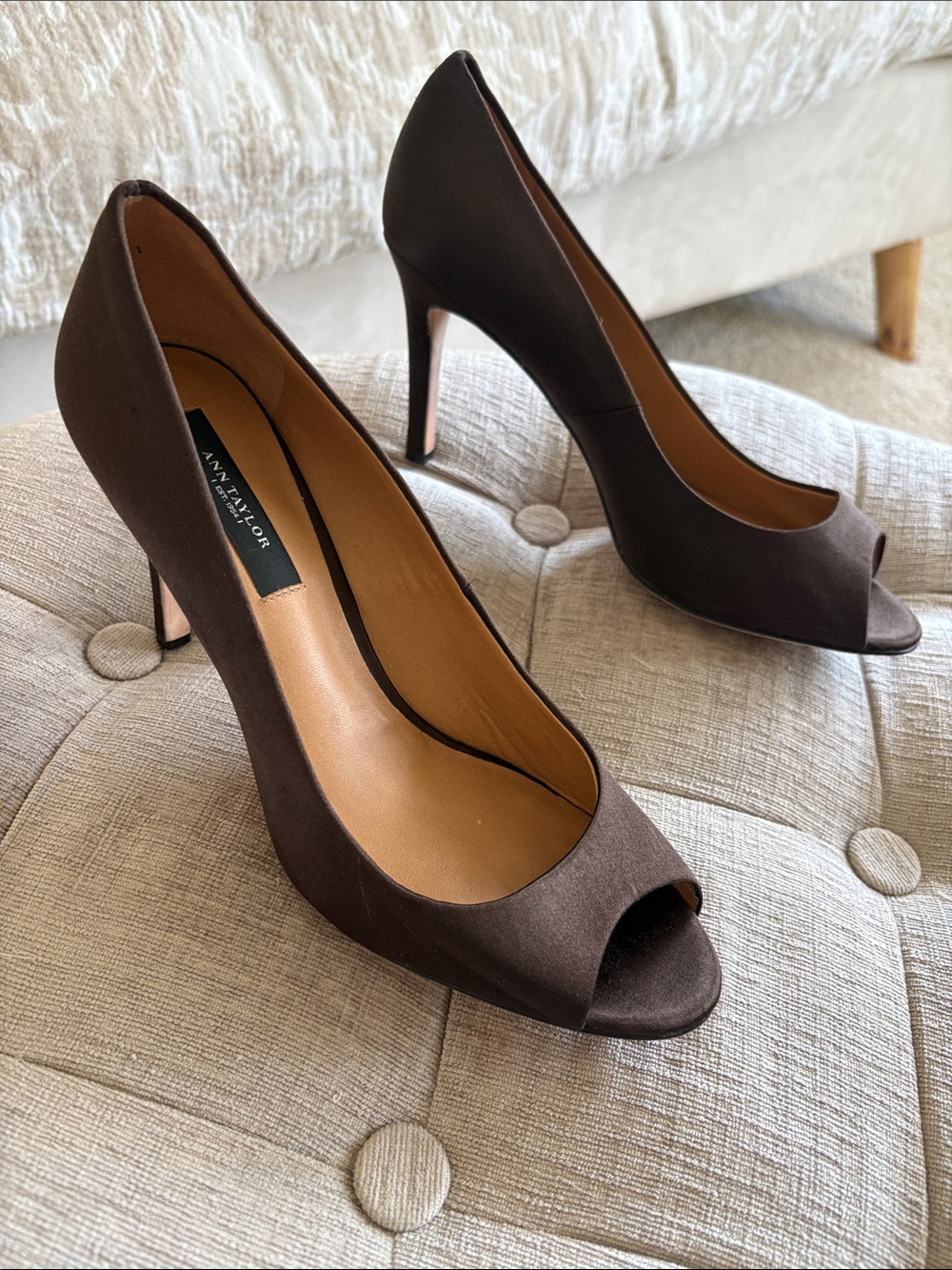 Ann Taylor Dark Brown Peep-Toe Stiletto Heels